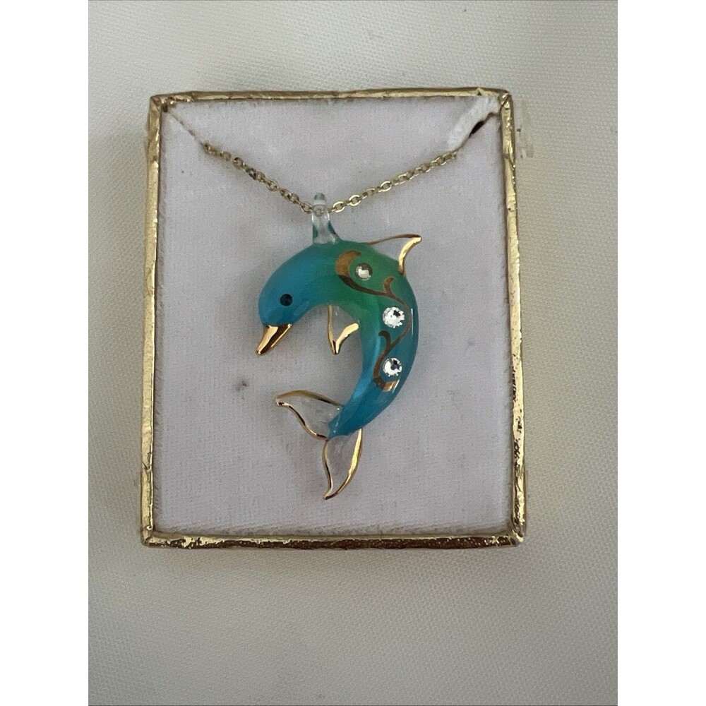 Glass Baron 22K Gilding Accent Gold-trim Turquoise Glass with Crystal from Sw...